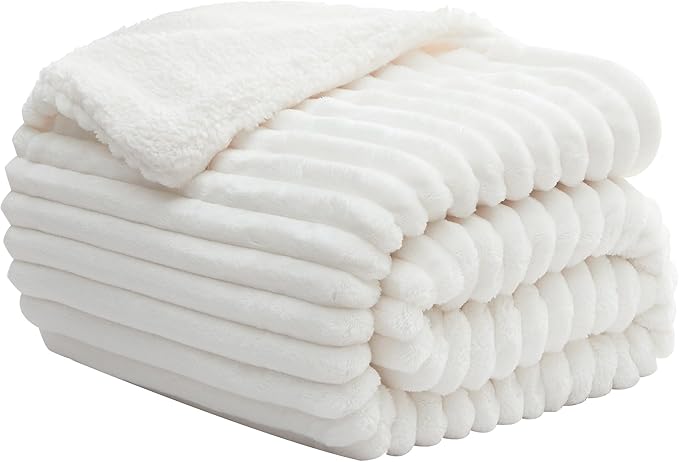 INFIIXSO Sherpa Throw Blanket for Couch - Super Soft & Warm Striped Fleece Blanket, Cozy Plush Fluffy Blanket All Season Use (Off White, 60x80 Inches)