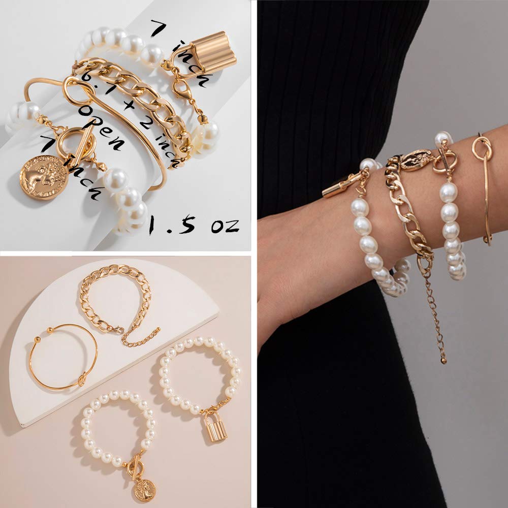 IFKM 6 PACK (24 PCS) Boho Gold Chain Bracelets Set for Women, 14K Gold Plated Multiple Layered Stackable Open Cuff Wrap Adjustable Link Italian Cuban Jewelry Gift