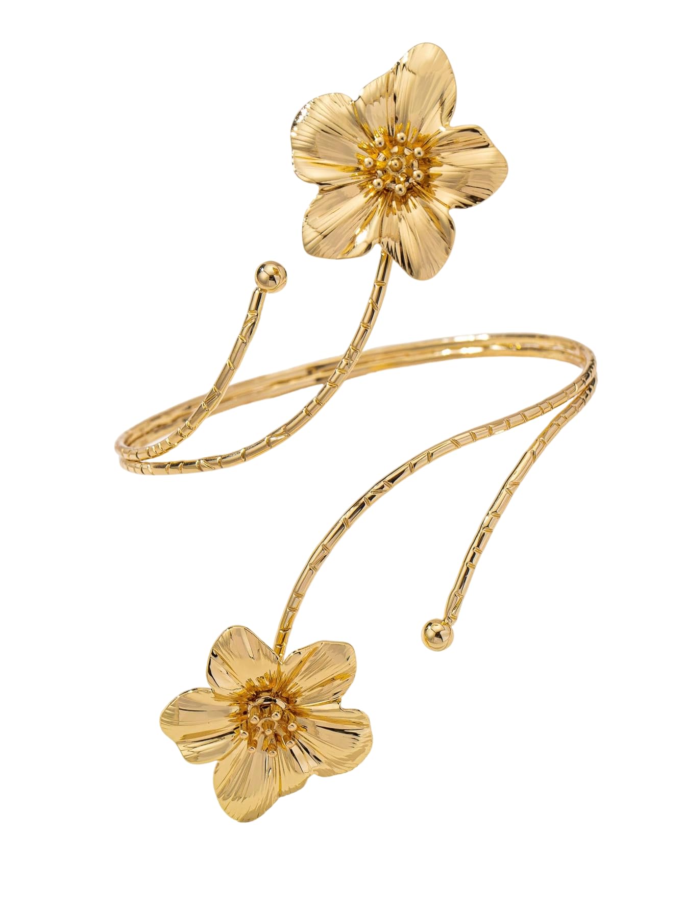 MakeMeChic Beach Gold Arm Cuff Jewelry for Women Bangle Band Armlet Flower Upper Arm Cuff Bracelet Summer Beach Essentials Gold Floral One-Size