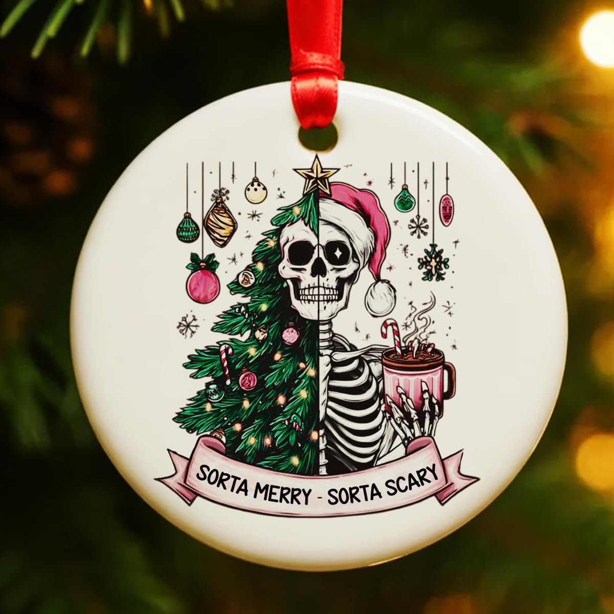 Spooky Skeleton Christmas Ornament, Sorta Merry Sorta Scary Ornament Gifts for Christmas Tree