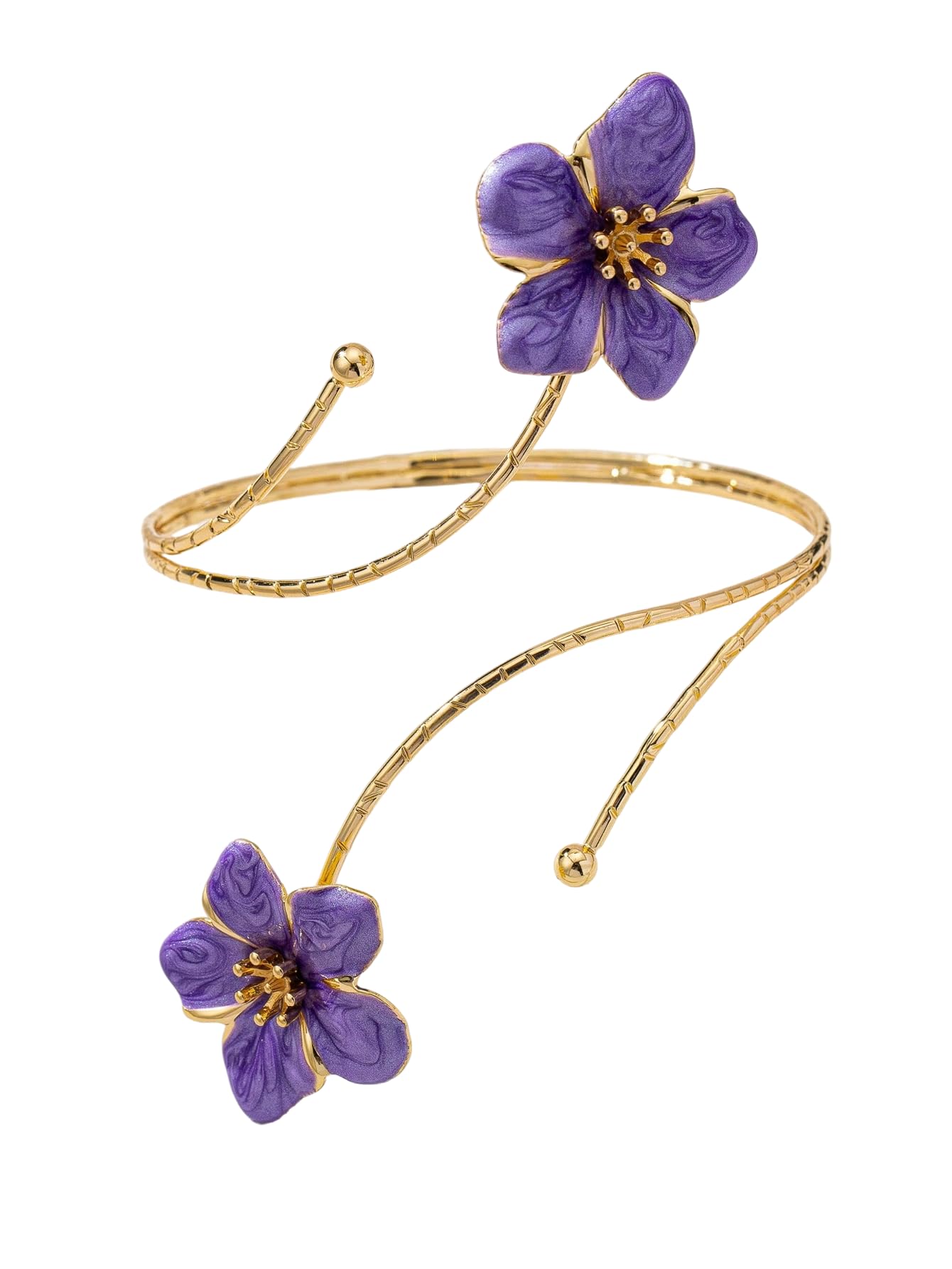 MakeMeChic Beach Gold Arm Cuff Jewelry for Women Bangle Band Armlet Flower Upper Arm Cuff Bracelet Summer Beach Essentials Purple One-Size