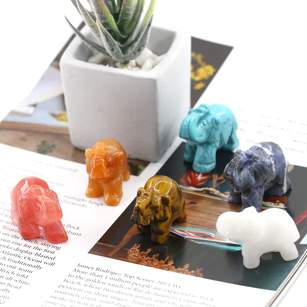 Carved Healing Crystals Gemstones Elephant Statue Figurine Collectible Decor 1.5 inches (Mix 6pcs)