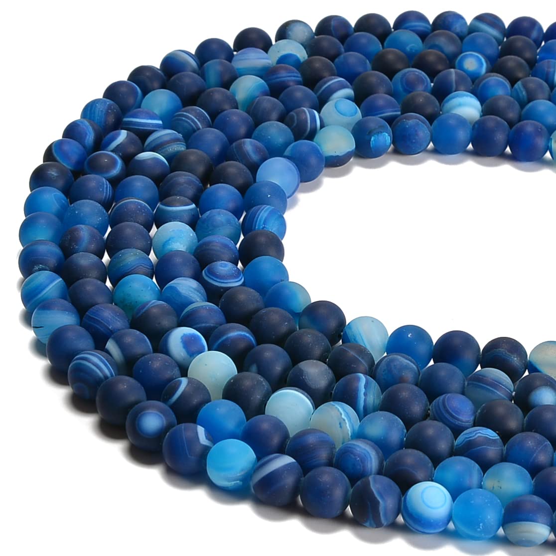 jodaying 10mm Blue Stripe Agate Matte Round Natural Gematone Loose Beads for Jewelry Making DIY 1 Strand 15"