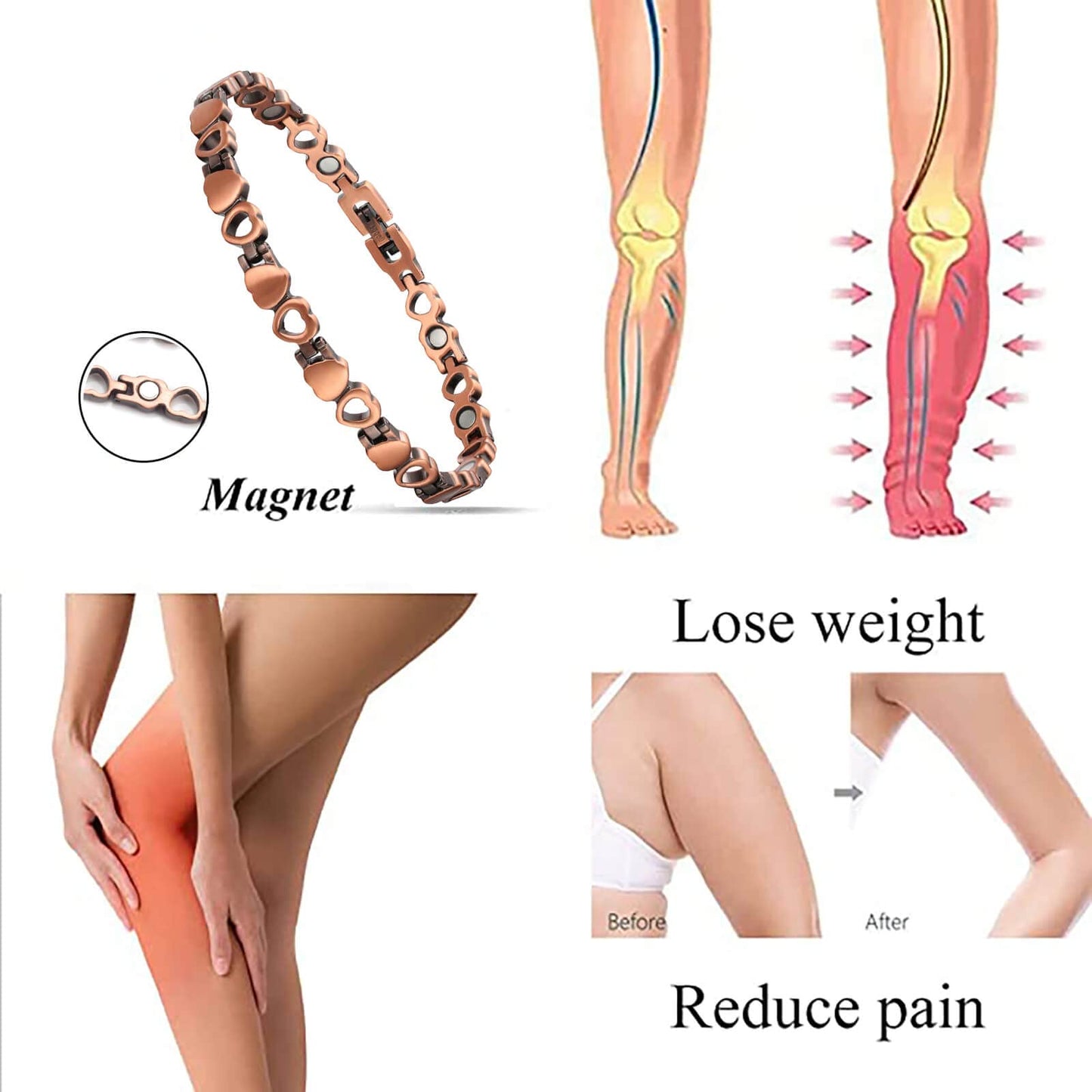 UtenoTureH Copper Anklet for Women for Arthritis, 99.99% Pure Copper Jewelry Lovely Heart Design with Adjust Tool