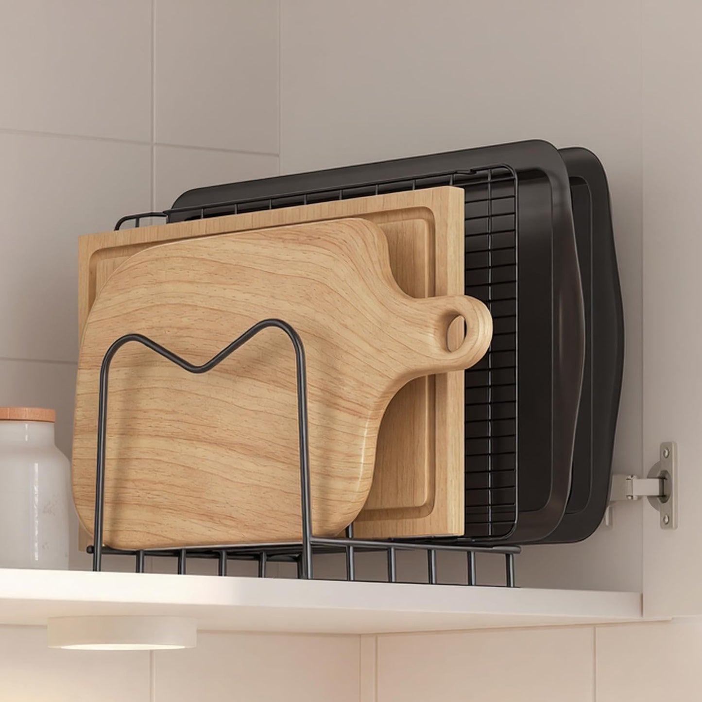 ORDORA Cutting Board Holder Stand Rack Organizer for Cabinet, 5mm Wire Storage Rack for Countertop, Baking Cookie Sheet Pan Organizer inside Cabinet, Chopping Board Holder for Pots, Lids and Skillets