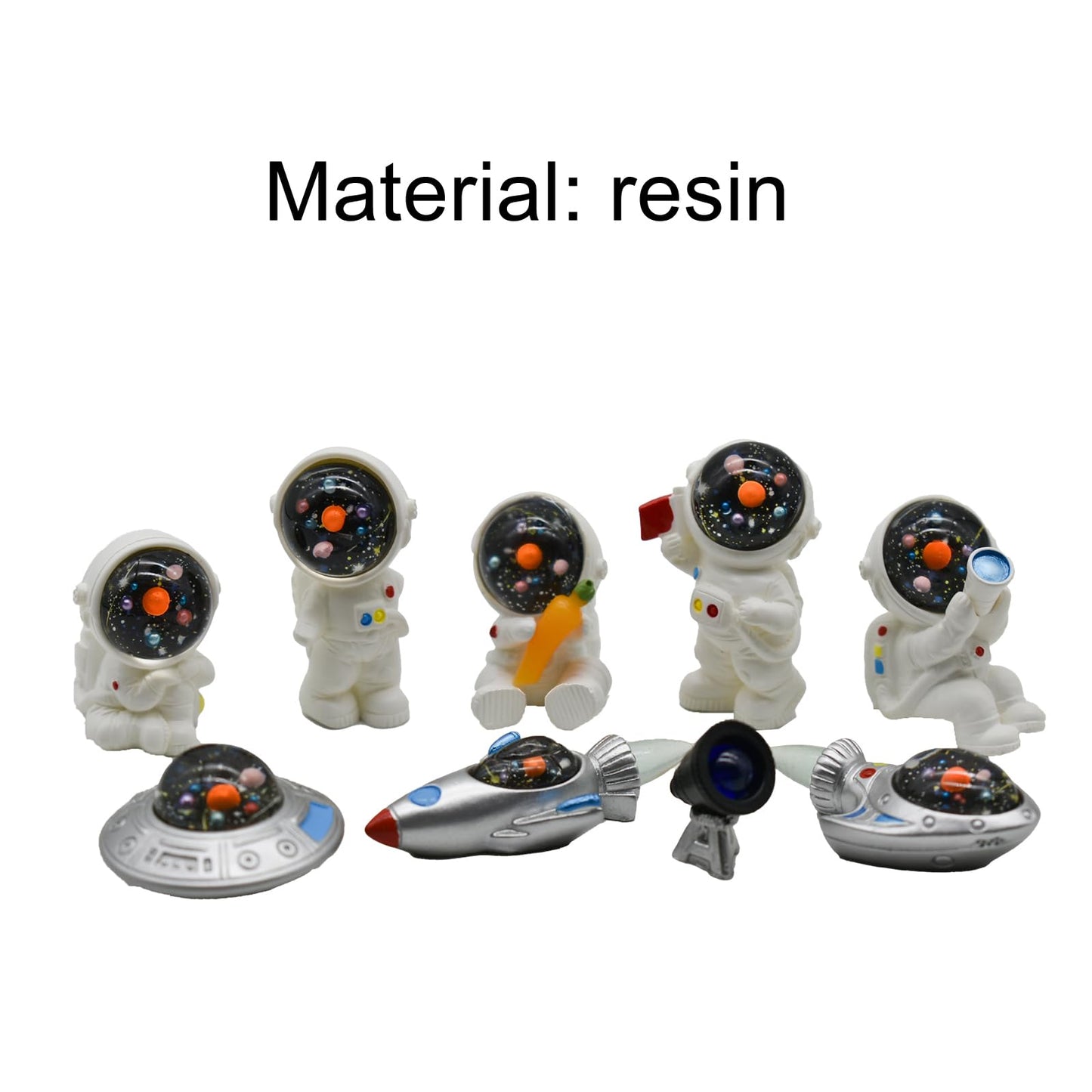 Pinenjoy 9Pcs Miniature Astronaut and Rocket Figurines Mini Spaceman and UFO Set Resin Cake Toppers for DIY Shelf Tabletop Diorama Craft Decoration