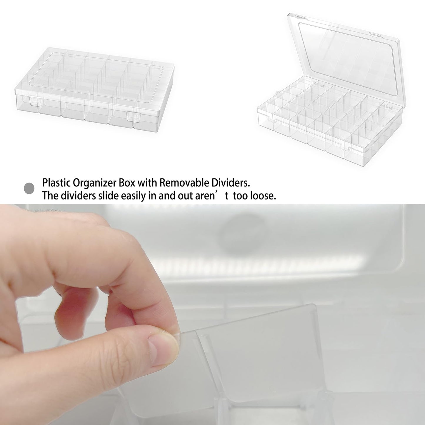 6 Pack Plastic Organizer Container Box, 36 Grids Clear Plastic Parts Organizer Box, for Beads, Art DIY, Crafts, Jewelry, Fishing Tackle with Label Stickers