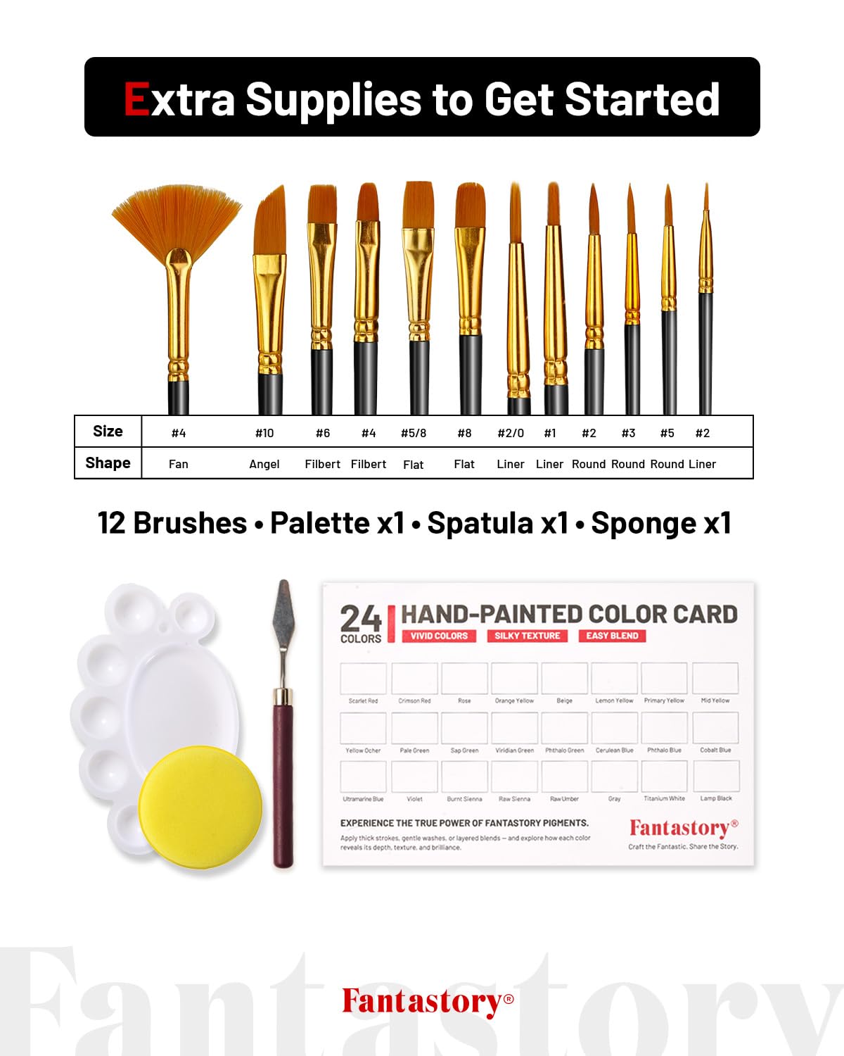 Fantastory Acrylic Paint Set, 24 x 60 ml with 12 Brushes; Christmas Acrylic Paint, Waterproof; For Artwork & DIY Projects on Canvas, Wood, Glass, Clay, Fabric, Ceramic, Paper, Canvas