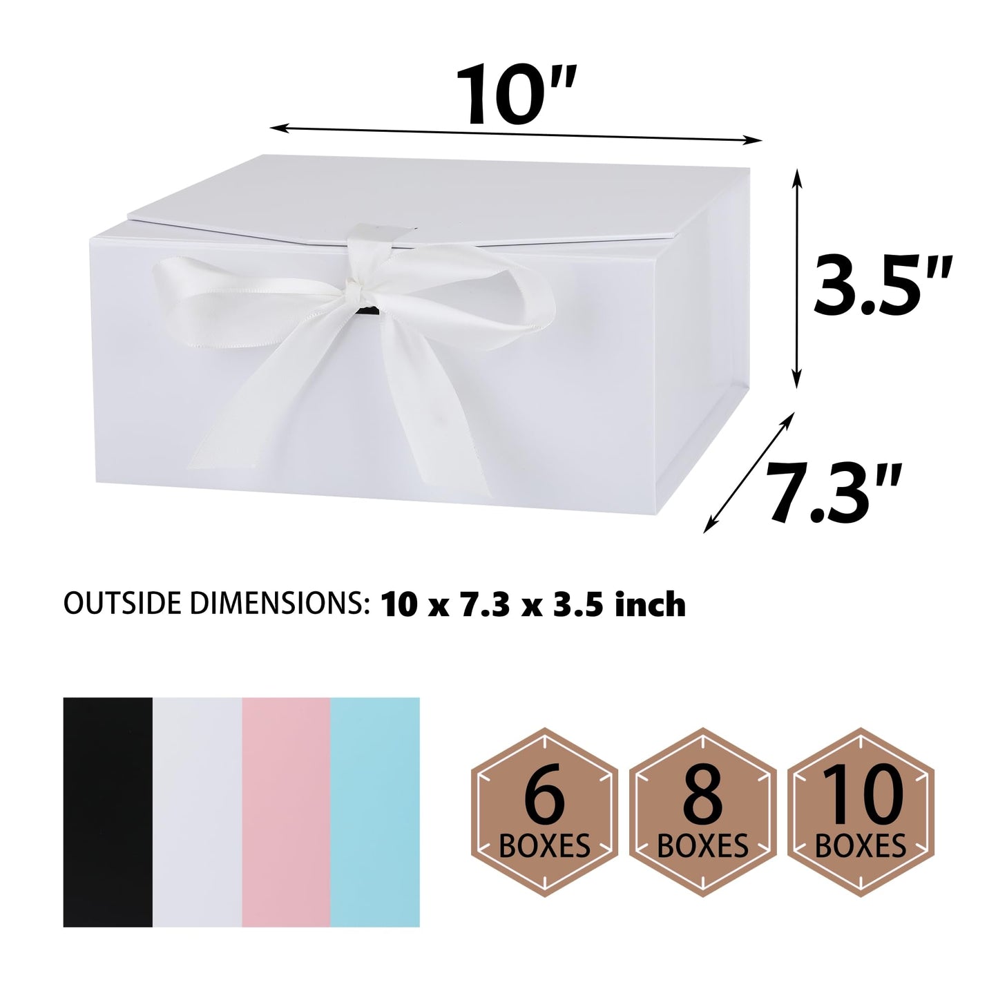 OEMVALATY 8-Pack Gift Boxes,10x7.3x3.5 Inch Magnetic Gift Boxes with Lids for Presents,White with Ribbon, Bridesmaid Proposal Box for Wedding, Storage, Birthday