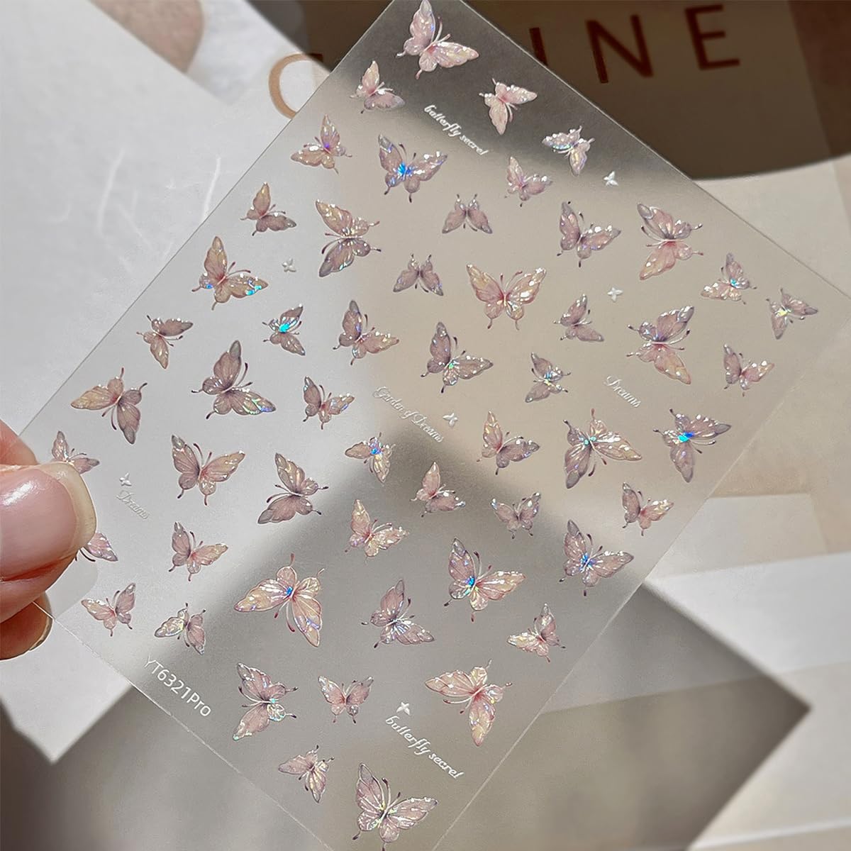 1Pcs Pink Butterfly Nail Art Stickers Decals Shiny Laser Butterfly Nail Stickers 3D Self-Adhesive Shell Light Design Butterflies Nail Decals for Women Spring DIY Manicure Decor