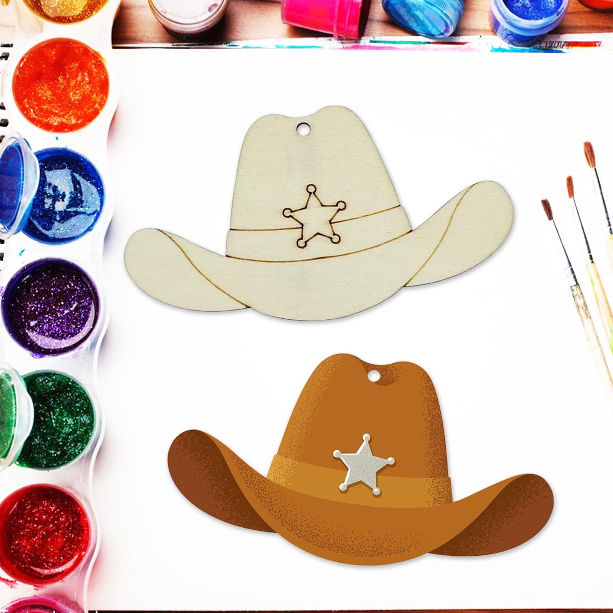 30pcs 4" Unfinished Wooden Cowboy Hat Shaped Ornaments - DIY Crafts Cutouts