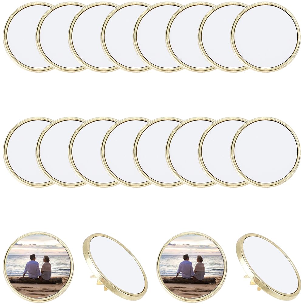 SOFPLATE 20 Sets 1 Inch Round Blank Pins Sublimation Blank Buttons Small Gold Alloy Disk Base Transfer Design Making Kits Team Party Decor Brooch Pin Bulk for Jewelry Making Lapel Supplies DIY Crafts