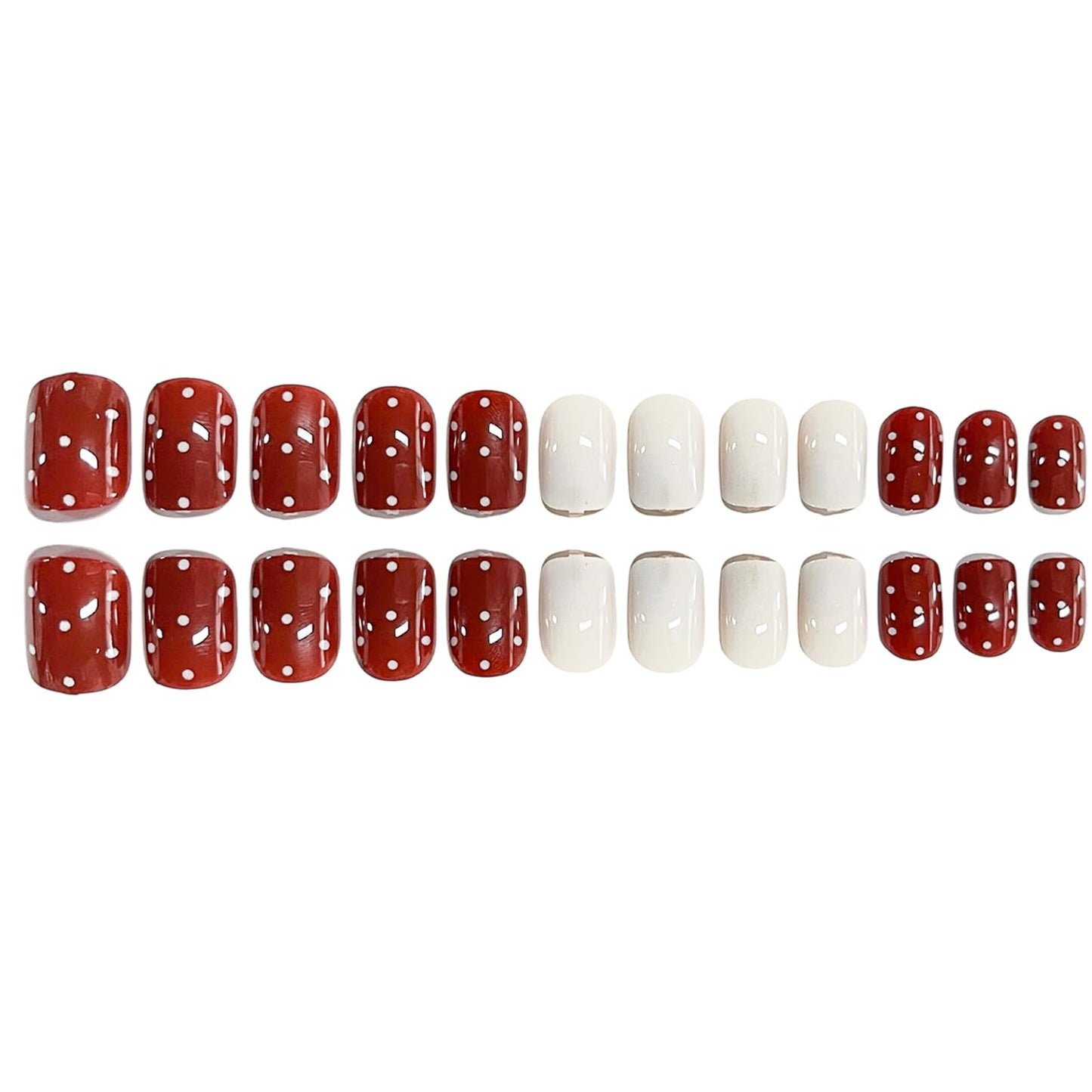 Press on Nails Short Square MABKJLF Fake Nails False Nails with White Polka Dots Designs Glossy Glue on Nail Reusable Full Cover Acrylic Nails for Women Girls 24Pcs