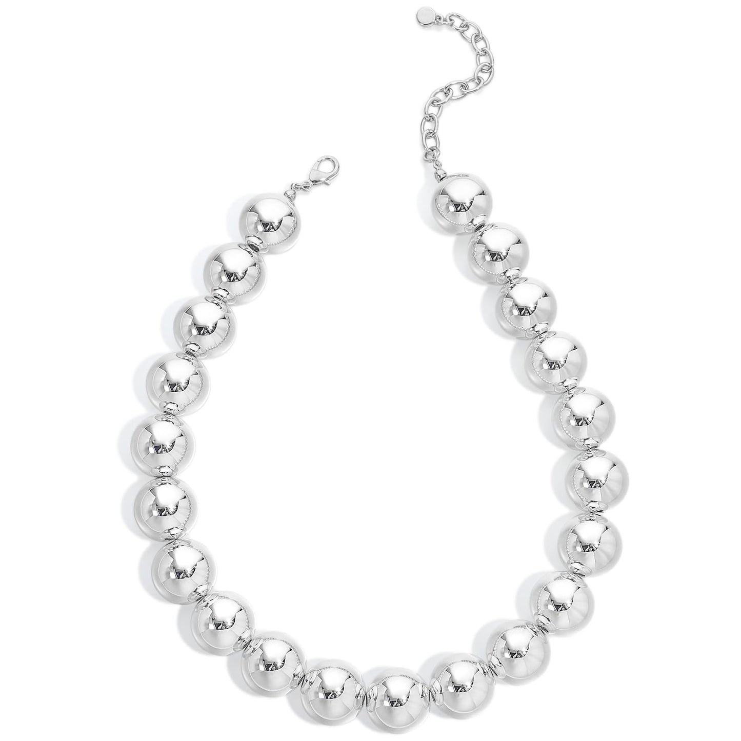 FAUTHENTICUTE Chunky Silver Beaded Choker Necklace for Women Adjustable Collar with Large Silver Beads Trendy Statement Necklace Boho Summer Beach Jewelry Gifts