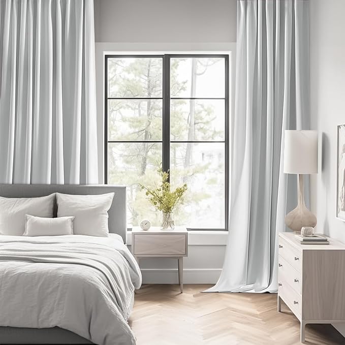 MIULEE Back Tab Light Blocking Curtains 96 Inch Long 2 Panels Set for Living Room Bedroom, Greyish White Rod Pocket/Pinch Pleated Thermal Insulated Room Darkening Floor to Ceiling Blackout Drapes