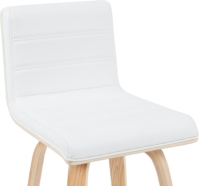 Vienna Modern Counter Height Swivel Bar Stool with White Faux Leather Seat and Patterned Oak Wood Frame Set of 4