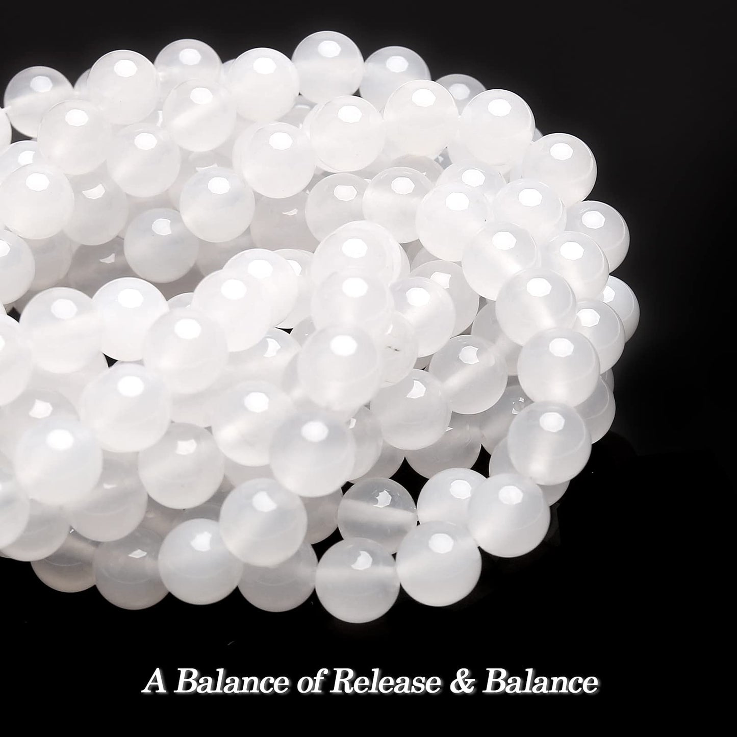 70PCS Natural 8MM Healing Gemstone, White Agate Energy Stone Round Loose Beads, Semi-Precious Crystal Beads with Free Elastic String for Jewelry Making DIY