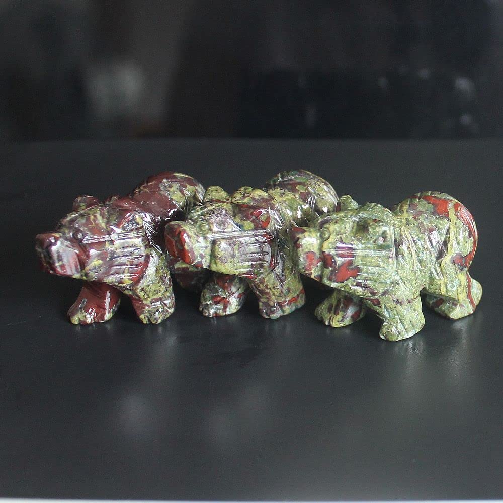 HLbshi Hand Carved Mixed Gemstone Crystal Bear Figurine Animal Carving Statue Home Decor 1.5'' (Dragon Blood Jasper)
