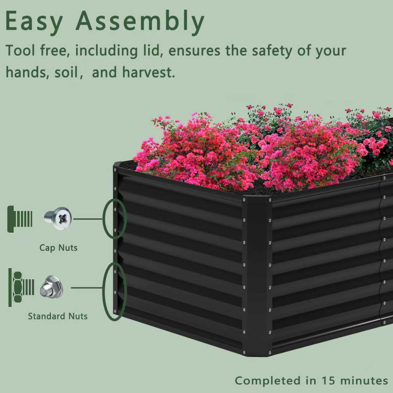 Nedenyou 6x2x2FT Galvanized Raised Garden Bed,Planter Raised Beds-Metal Garden Box,Large Plant for Outdoor Planting, Vegetables Bed，Flower,herb-Black