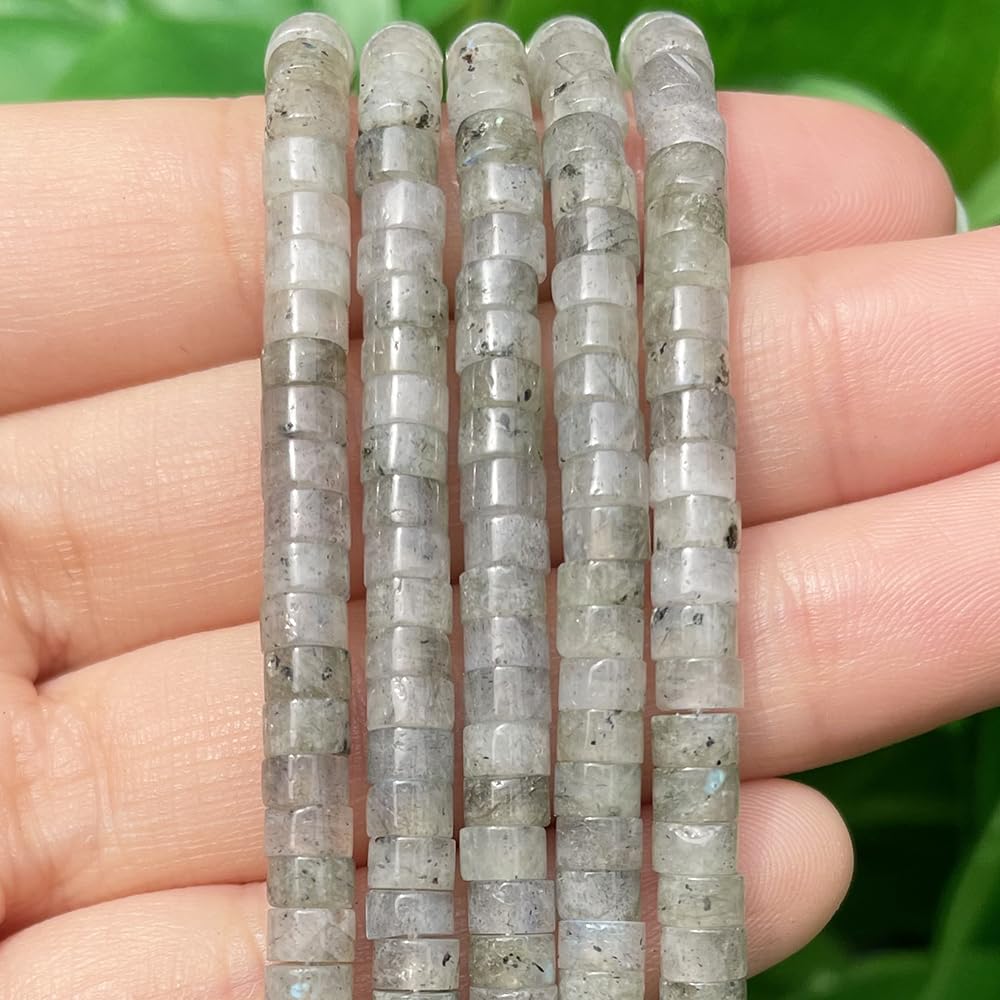 NITOPUPU 150Pcs 4×2mm Natural Spectrolite Spacer Stone Beads for Jewelry Making Supplies, Loose Semi Flat Round Gemstone Tube Beads for Bracelets DIY Crafts