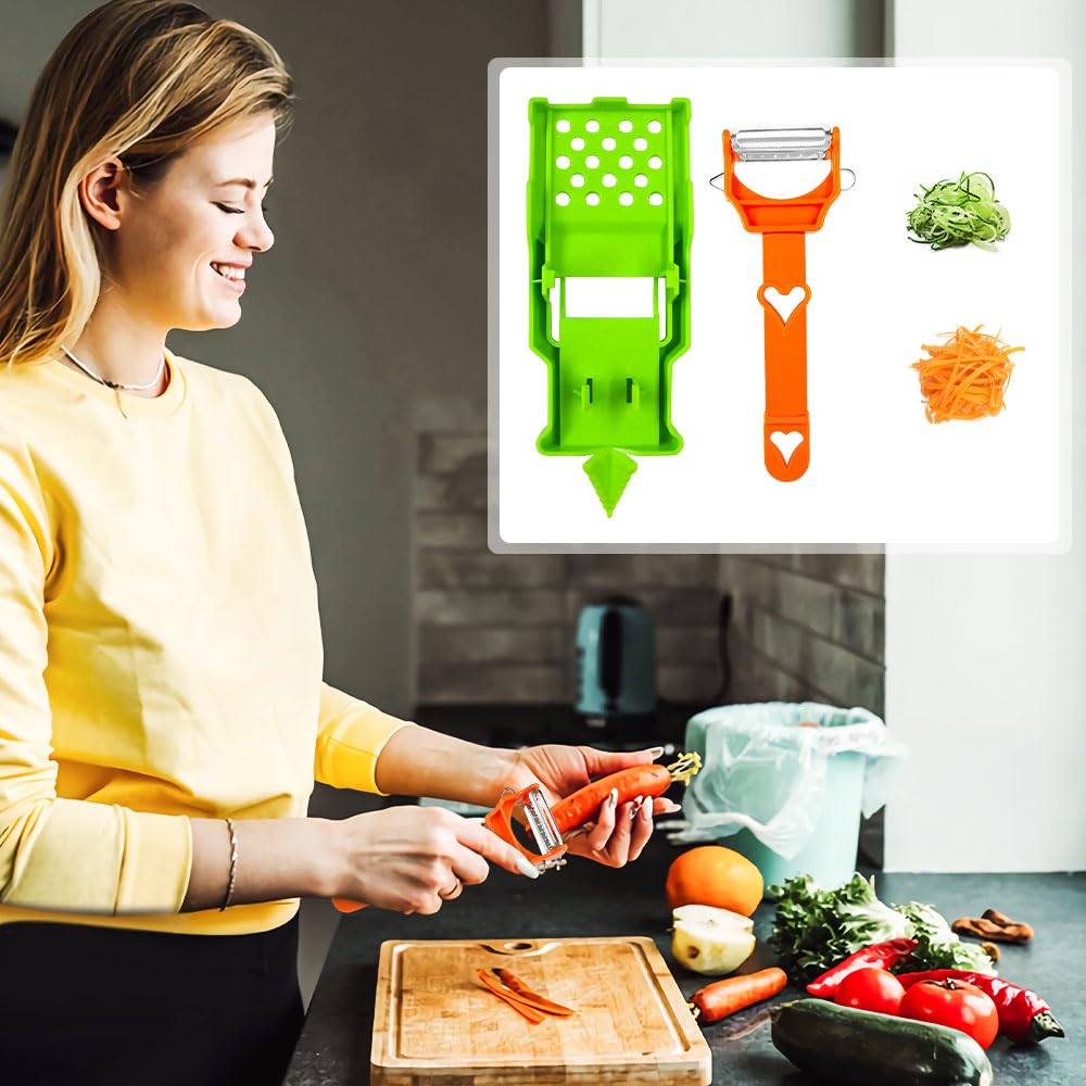 Casbomy Multifunctional Kitchenware Set, 3-in-1 Peeler Multifunctional Single Blade Peeler, Lemon Squeezer Potato Peeler, Multi Cutter and Julienne Set with Grating Plate Great for Fruit and Vegetable