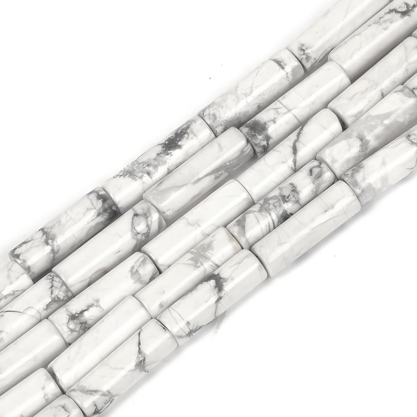 HAAMIIQII Natural White Howlite Tube Beads 13x4mm Column Stone Cylinder Gemstone Loose Beads for Jewelry Making Strand 15 Inch (28-29pcs)