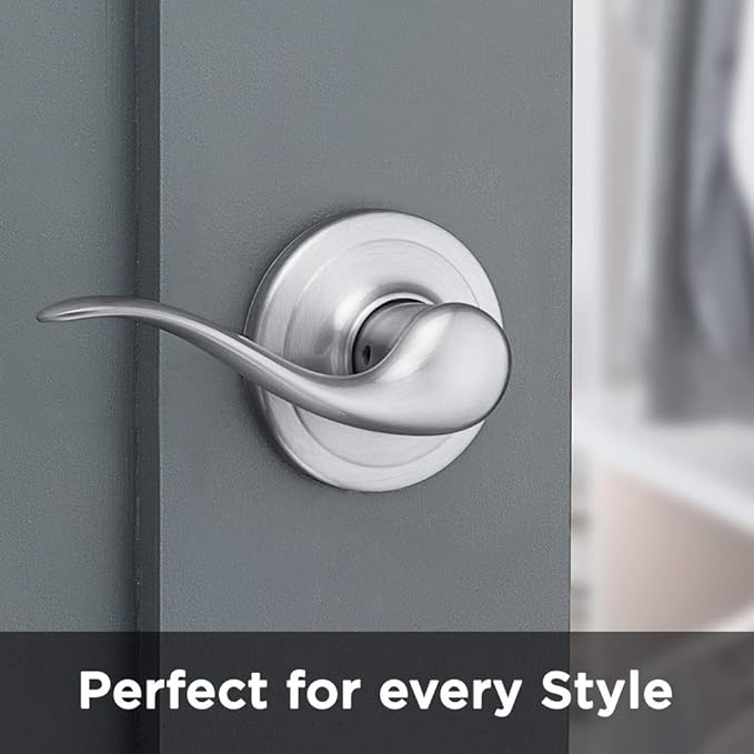 Kwikset Tustin Passage Door Lever, Non-Locking Stylish Door Handle for Interior Hallway and Closet Doors, Reversible Design for Easy Install, in Satin Chrome (Pack of 2)