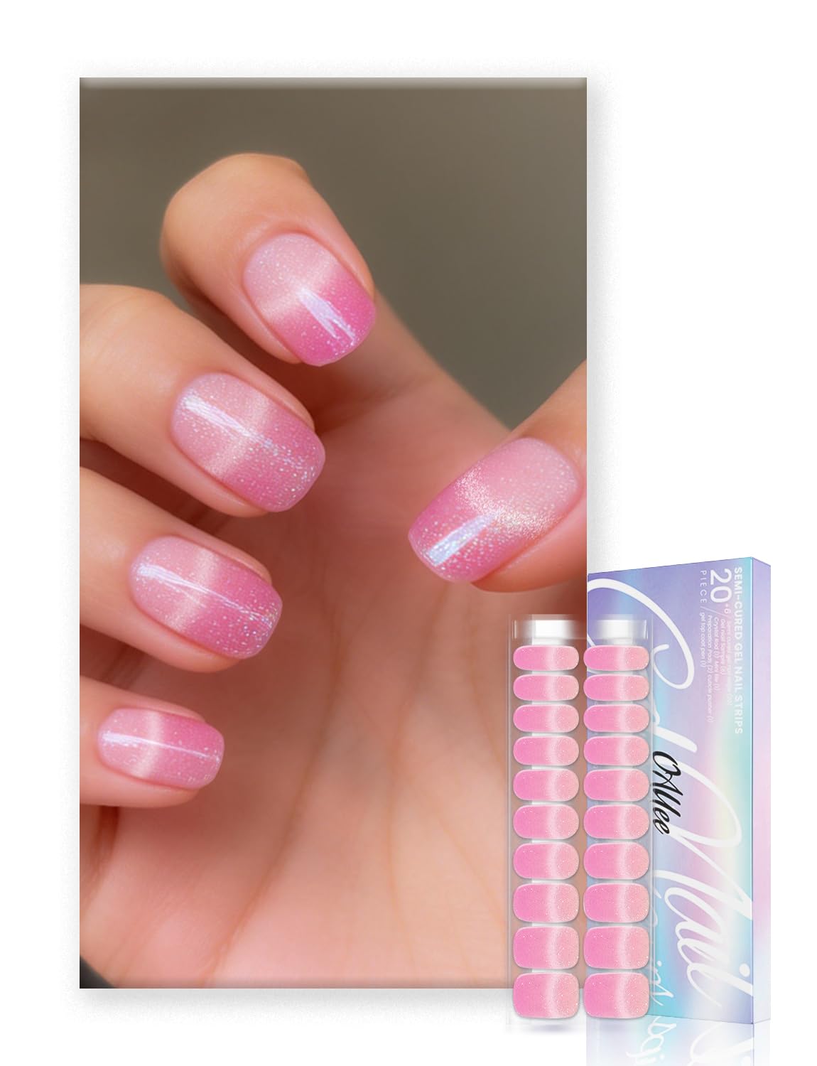 Oauee Semi Cured Gel Nail Strips | Built-In Gel Top Coat | UV Light Required | Salon Quality, Easy Application And Removal (Orchid Spark)