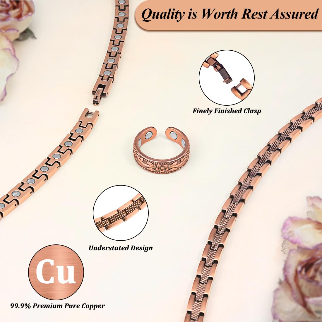Vicmag Copper Magnetic Necklace for Women Men - Ultra Strength Magnets-99.9% Solid Pure Copper Ring Necklace for Neck Gift