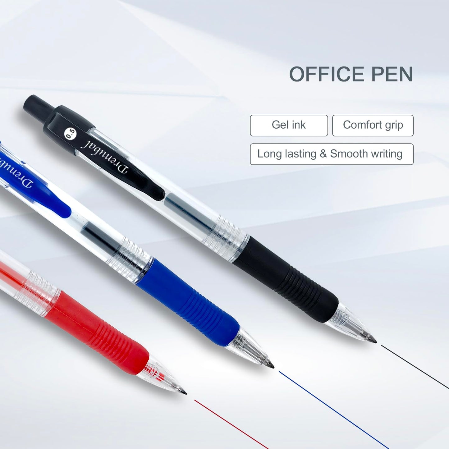 Drenubal Black Glide Retractable Ball Pens, Medium Point (0.5mm), Comfortable Rubber Grip For Writing, 48-Count Pack