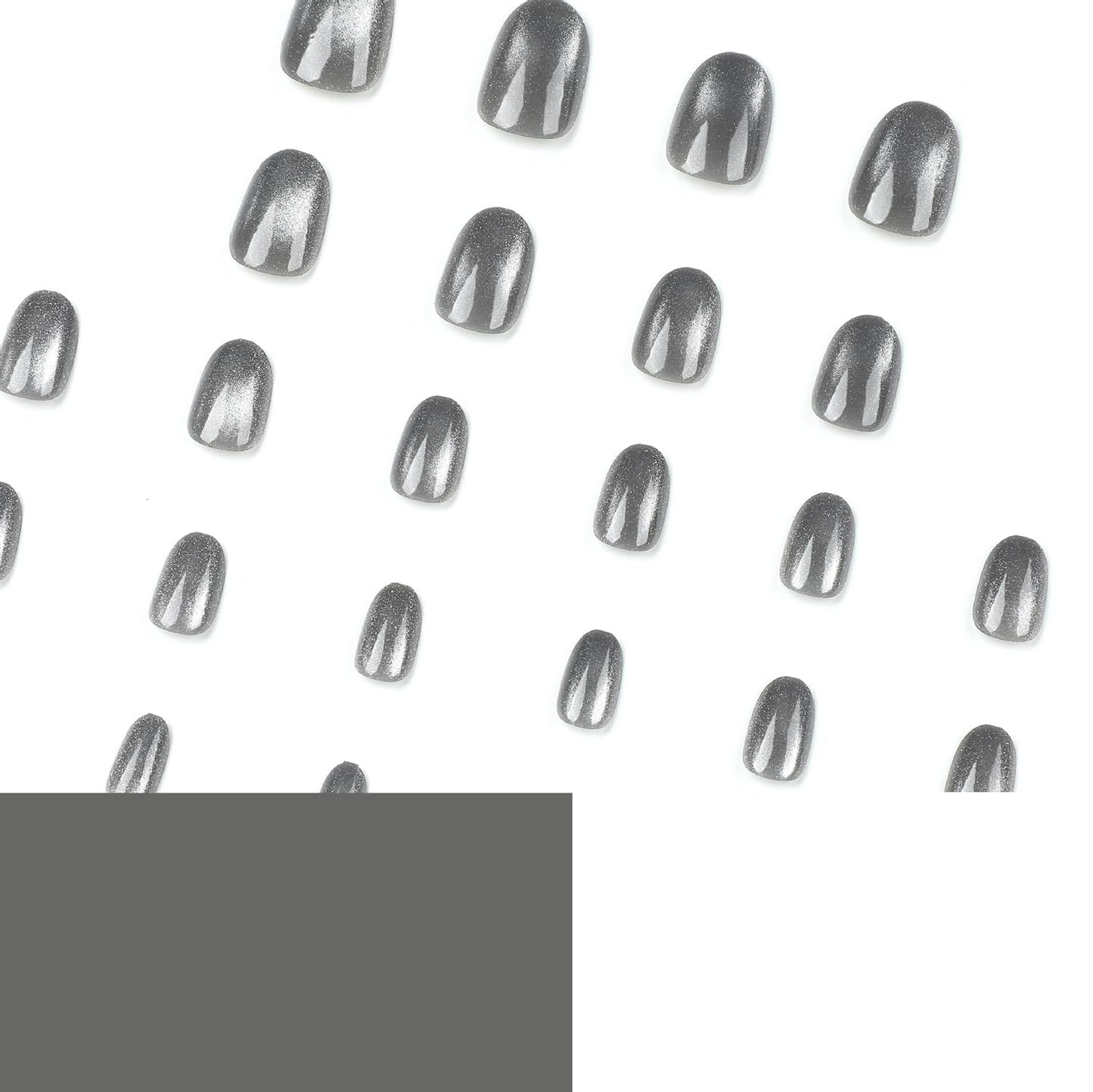 24Pcs Glitter Press On Nails Short Square Grey Fake Nails Press Ons With Glitter Design False Nails Glossy Reusable Stick On Nails Full Cover Grey Acrylic Glue On Nails For Women Nail Decor