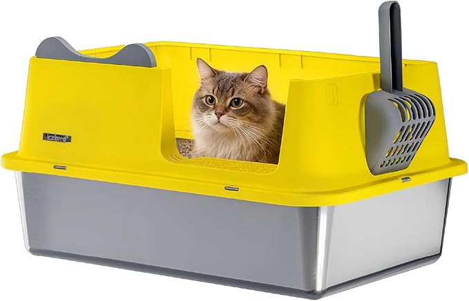 XL Stainless Steel Cat Litter Box for All Cats with High Sides and Scoop