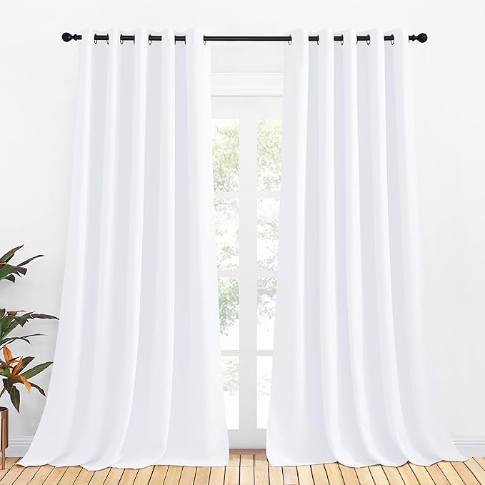 NICETOWN 50% Light Blocking Curtain Panels for Bedroom, Home Decoration Easy-Care Solid Grommet Draperies/Drapes, Window Covering for Kitchen (2 Panels, 70 by 108, Pure White)