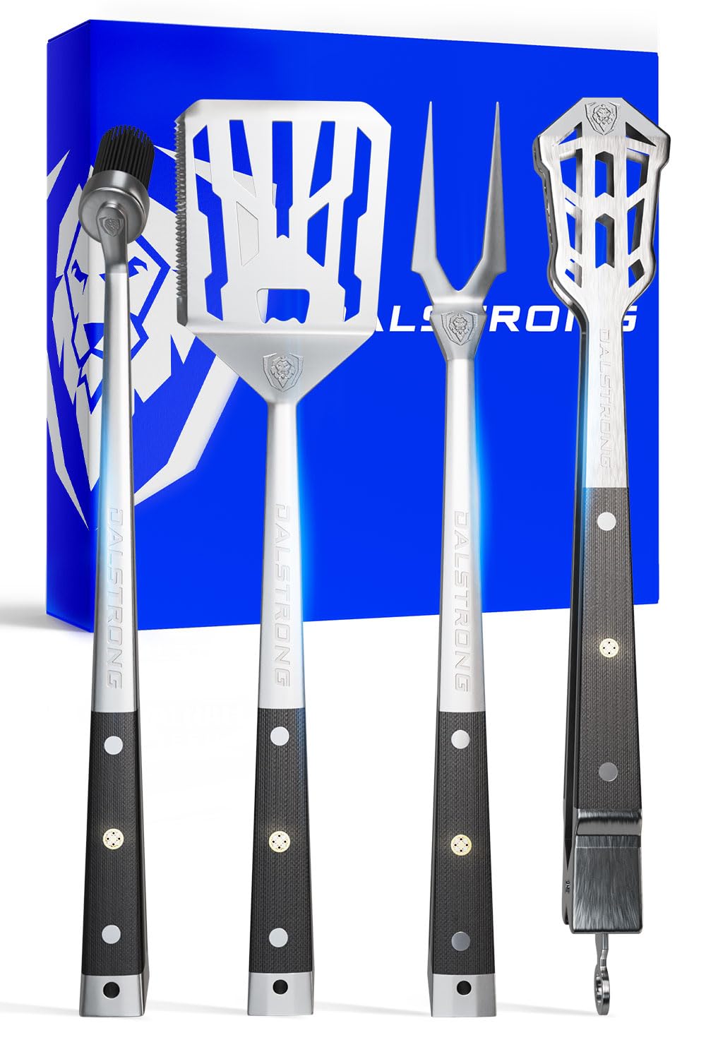 Dalstrong 4-Piece Professional BBQ Pitmaster Grill Set - Premium High-Carbon Stainless Steel Grilling - 18 inch Length - Silicone Brush, Spatula, Tongs, Fork - G10 Handles