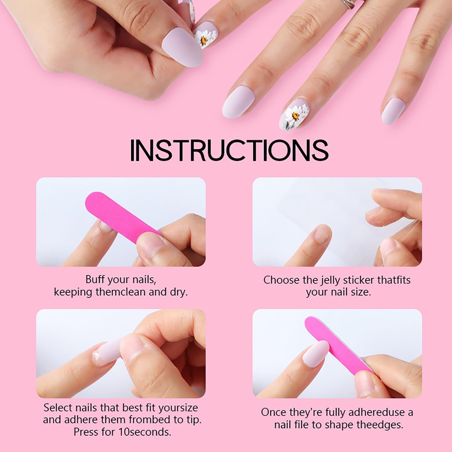 LOPMNGHT 24Pcs Blue Flower Press on Nails Medium Ballet Shaped Blue Gradient Acrylic False Nail Artificial Floral Stick on Nail Press Ons with Blossom Design Glossy Reusable Glue on Nails for Women