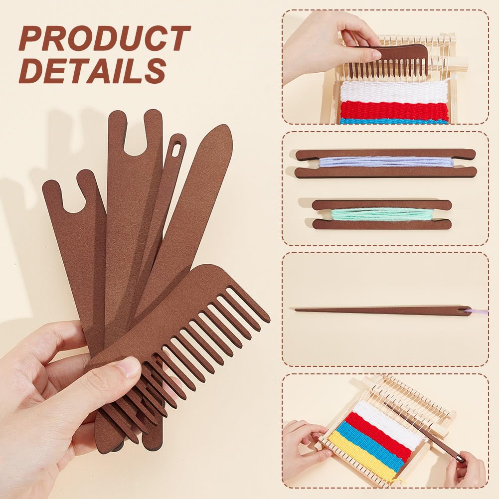 AHANDMAKER 2 Sets Wood Knitting Loom Tool Kits 5 Pieces Knitting Weaving Loom Tools Shuttle Weaving Stick for Beginner Weaving DIY Craft Weaving Accessories