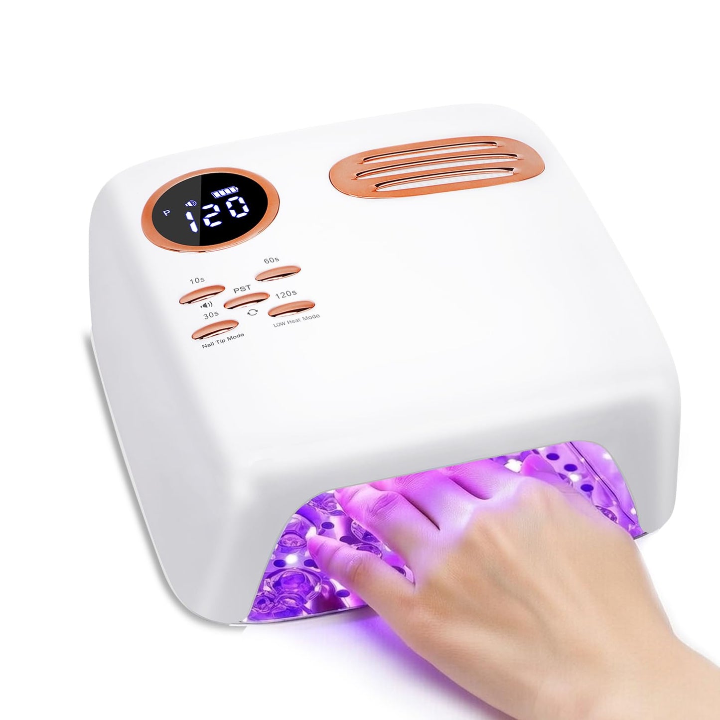 Cordless UV LED Nail Lamp - 72W Rechargeable Gel Nail Dryer with Patented Replaceable Light Board - Extra Spare Panel Included - Professional Wireless Curing Lamp for All Gels & Salon (White)
