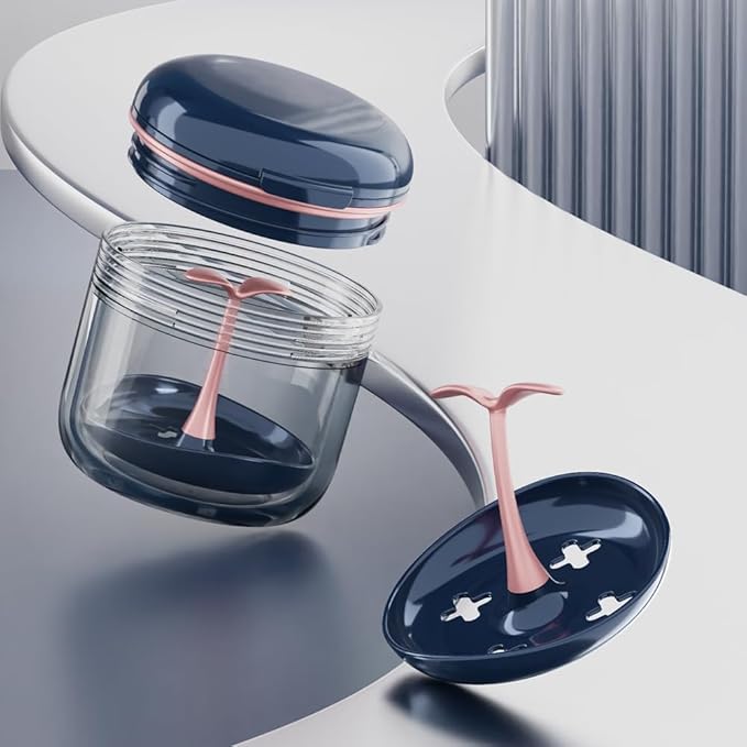 Retainer case, Denture Bath Cup，Retainer Cleaner Case Box,Night Mouth Guard Case Holder,Storage Soak Container with Drain Tray for Travel Cleaning with Mirror and Brush