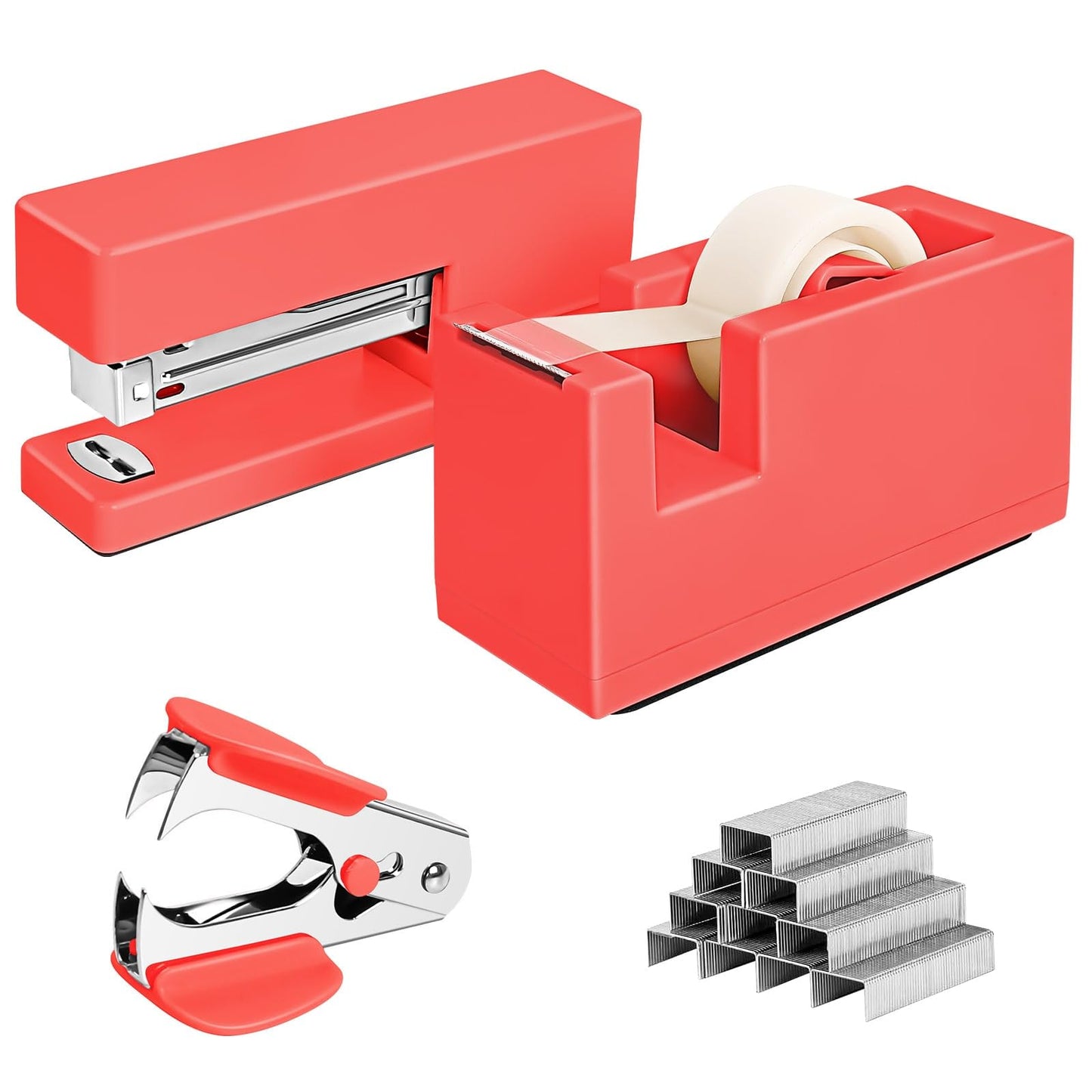 1 Desktop Stapler & 1 Tape Dispenser - 25 Sheet Capacity with 830 Staples and Staple Remover, Non-Slip for Office,School, Home & Classroom, Orange(Tape not Included)