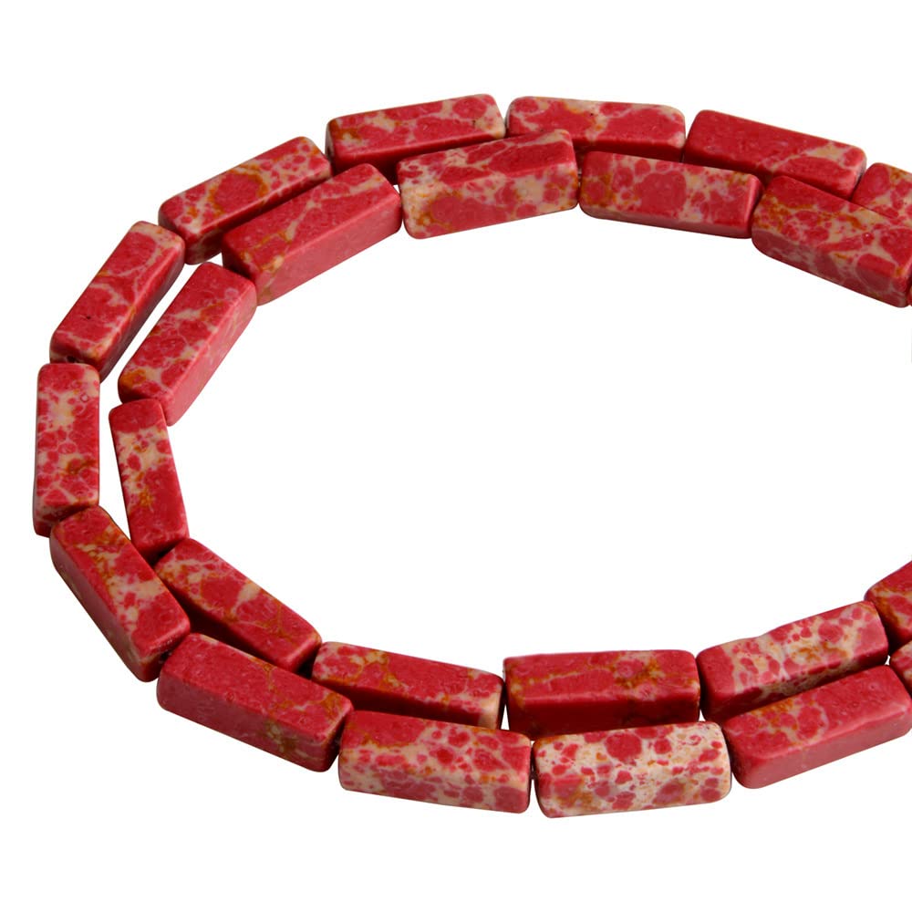 4x13mm Natural Stone Red Imperial Jasper Rectangular Column Tube Cylinder Spacer Loose Beads Gemstone for DIY Bracelets Necklace Jewelry Making Strand 15 Inch (28-30pcs)