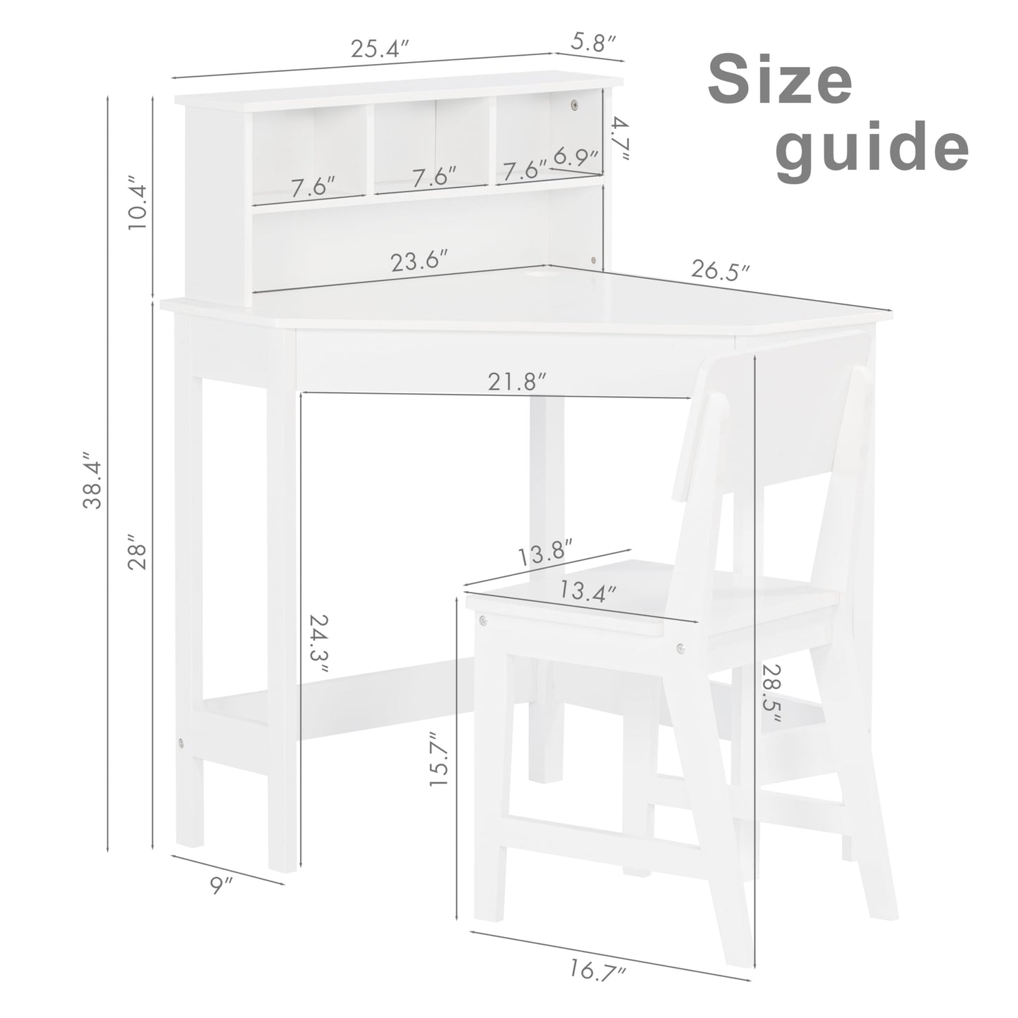 UTEX Kids Desk, Kids Corner Desk and Chair Set, Children Study Table with Storage and Hutch for Home School Use, White