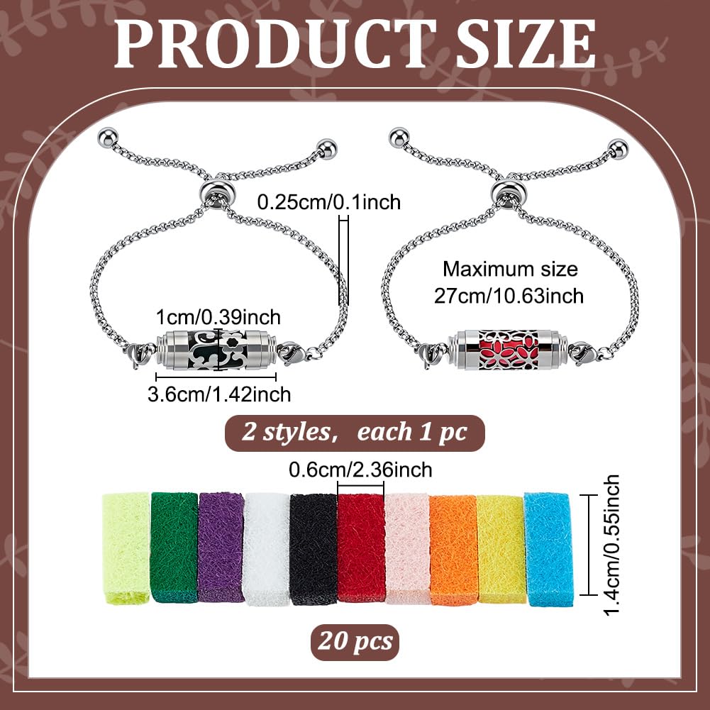 WEBEEDY 2 Pcs Essential Oil Diffuser Bracelet with 20 Refill Pads Silver Adjustable Aromatherapy Scent Bracelet Perfume Bracelets for Women Yoga Meditation Relaxation Anniversary Birthday Gift