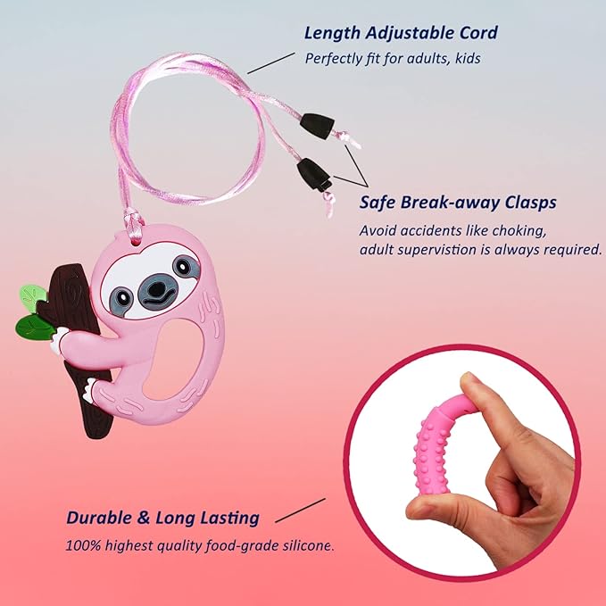 Chew Necklaces Sensory Stim Toys for Kids - 6 Pack, Silicone Chewy Necklaces for Girls Boys Teens Adults with Autism Anxiety ADHD SPD or Other Sensory Needs - Pink