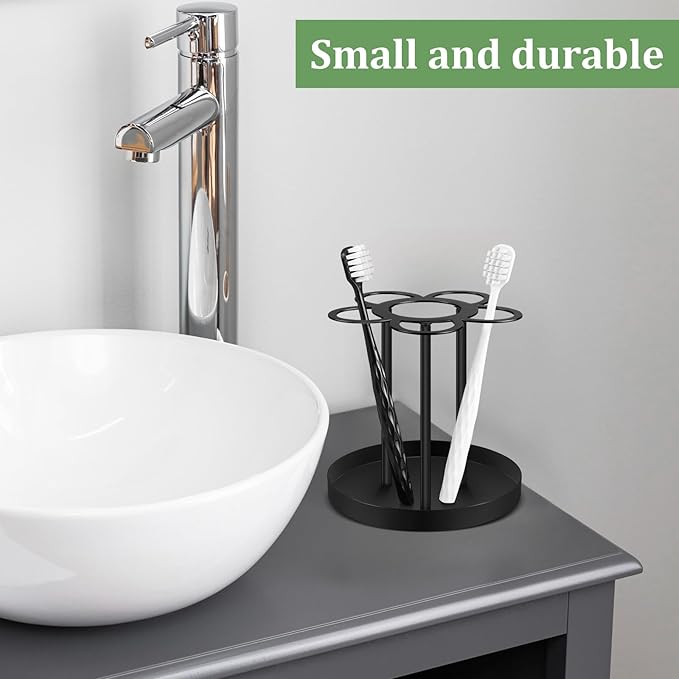 Countertop Toothbrush Holders for Bathroom,Black Toothbrush Holder 5 Brush Slots 1 Toothpaste Slot,Bathroom Countertop Organizer for Family, Kitchen, RV