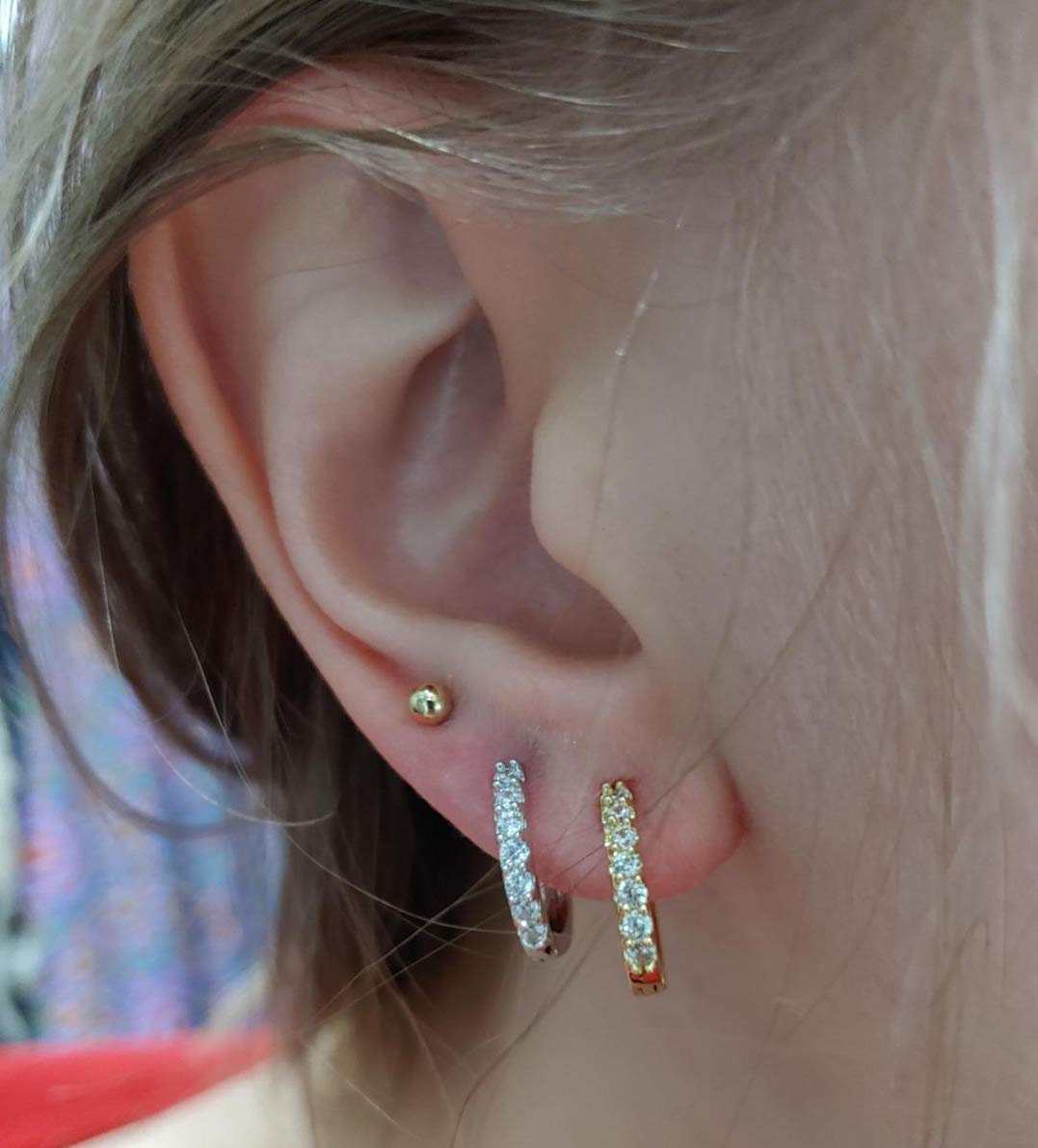 Small Gold Hoop Earrings Sterling Silver Stud Earrings for Women 6 Pairs Hypoallergenic Tiny Cubic Zirconia Stud Set Cartilage Hoops