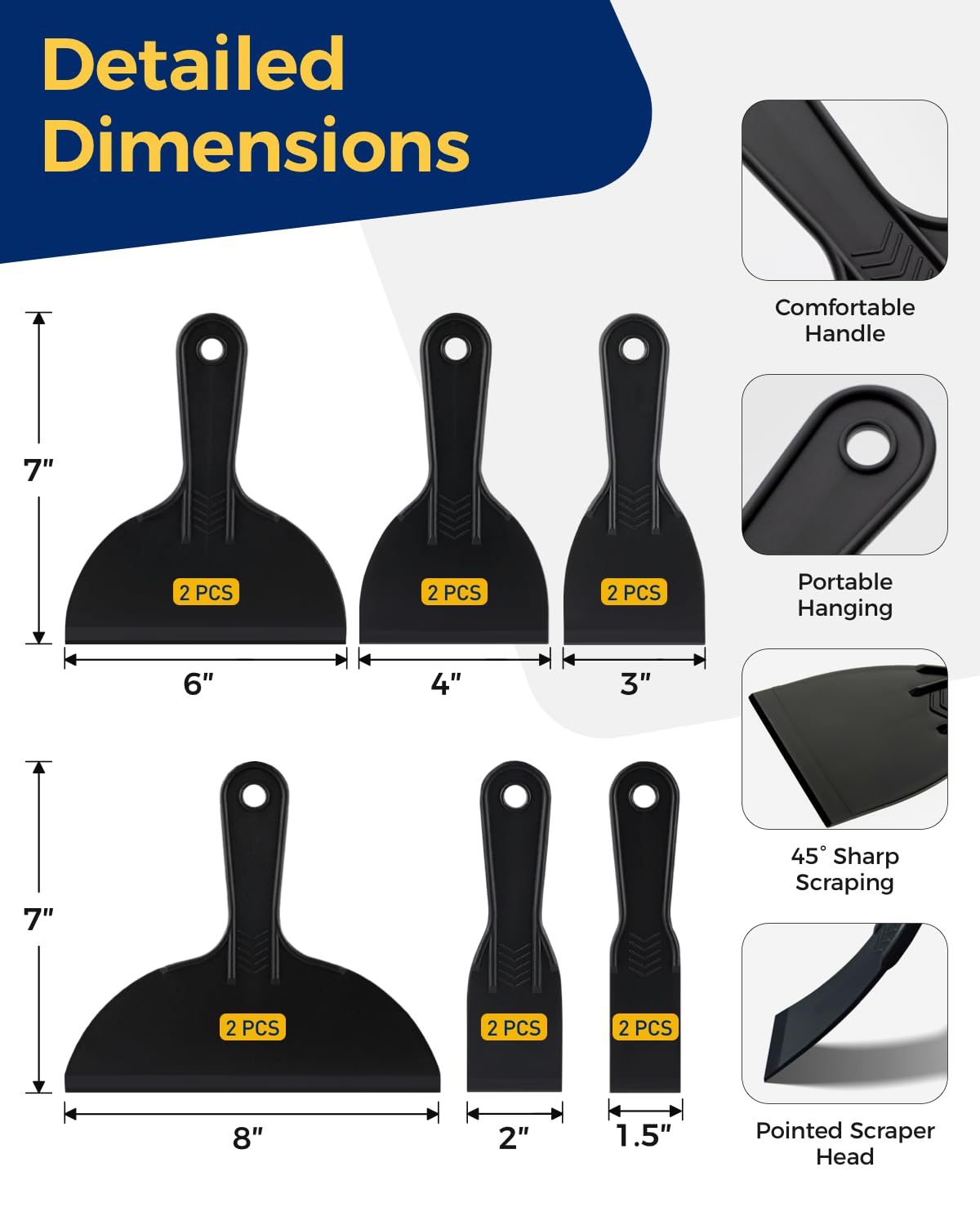 Plastic Putty Knives Set, Plastic Putty Filler Knife & Scrapers Tool Non Scratch, Spackle Knife Scraper Tool for Wall Repair, Wallpaper Paint Removal (18)