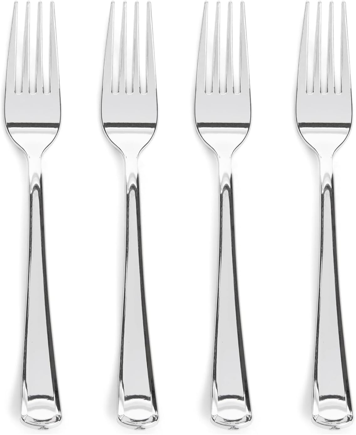 Prestee 100 Pack Silver Plastic Forks Heavy-Duty - Elegant Disposable Silverware Forks - Fancy Plastic Silver Cutlery Set - Heavyweight Utensils for Party, Holiday, and Events