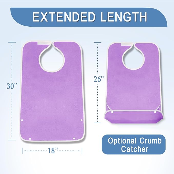4 Pack Terry Cloth Adult Bibs with Crumb Catcher, Washable Adjustable Adult Bibs for Unisex Men Women Elderly Seniors