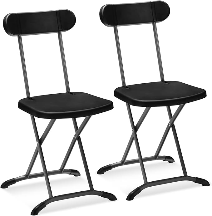GYMAX Folding Chair, 400lbs Plastic Chairs Set with Steel Frame & Ergonomic Curved Back, Indoor & Outdoor Commercial Event Seat for Meeting, Wedding, Stackable Lightweight Folding Chairs (10, Black)