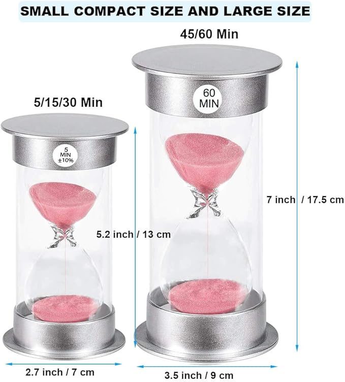 Hourglass Sand Timer 5 Minute: Silver Plastic Sand Clock 5 Minutes, Hour Glass Sandglass Timer for Kids, Games, Classroom, Kitchen, Decoration (5 Min, Pink Sand)